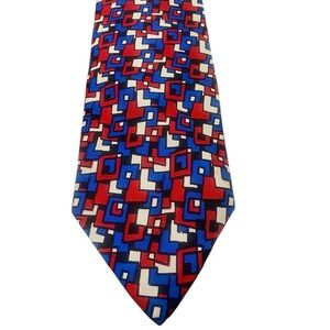 VTG Christian Dior 100% Silk Tie Res Blue White Geometric Abstract Pattern Wide